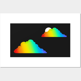 Graphic Rainbow Clouds on Black Posters and Art